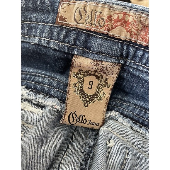 Cello Distressed Boot Cut Jeans Size 9 Embroidered Lace Back Pockets K4 - Picture 5 of 7